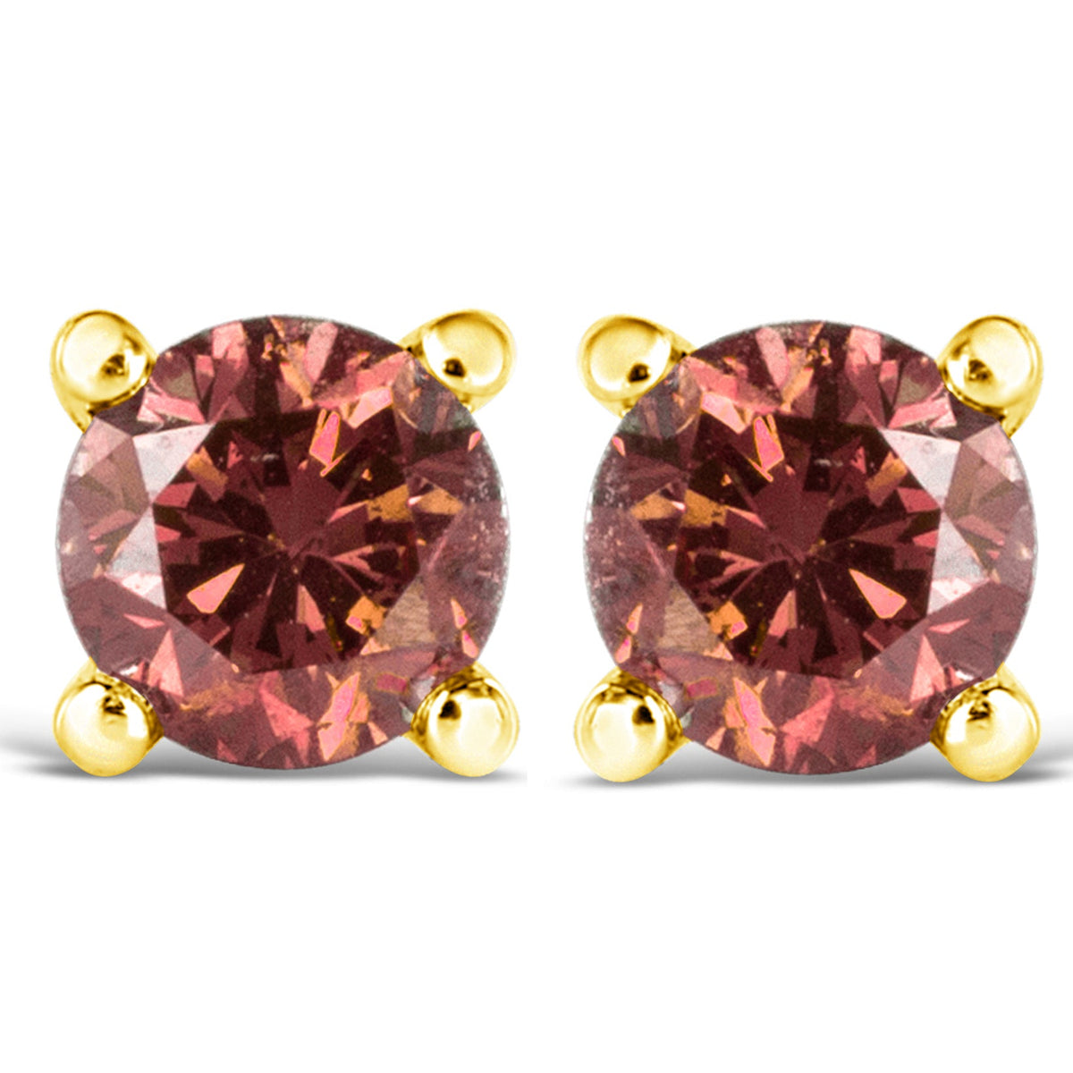 14K Yellow Gold 1.00 Cttw Round Brilliant Cut Lab Grown Pink Diamond 4 - Prong Classic Solitaire Earrings (Pink Color, VVS2 - VS1 Clarity) - LinkagejewelrydesignLinkagejewelrydesign