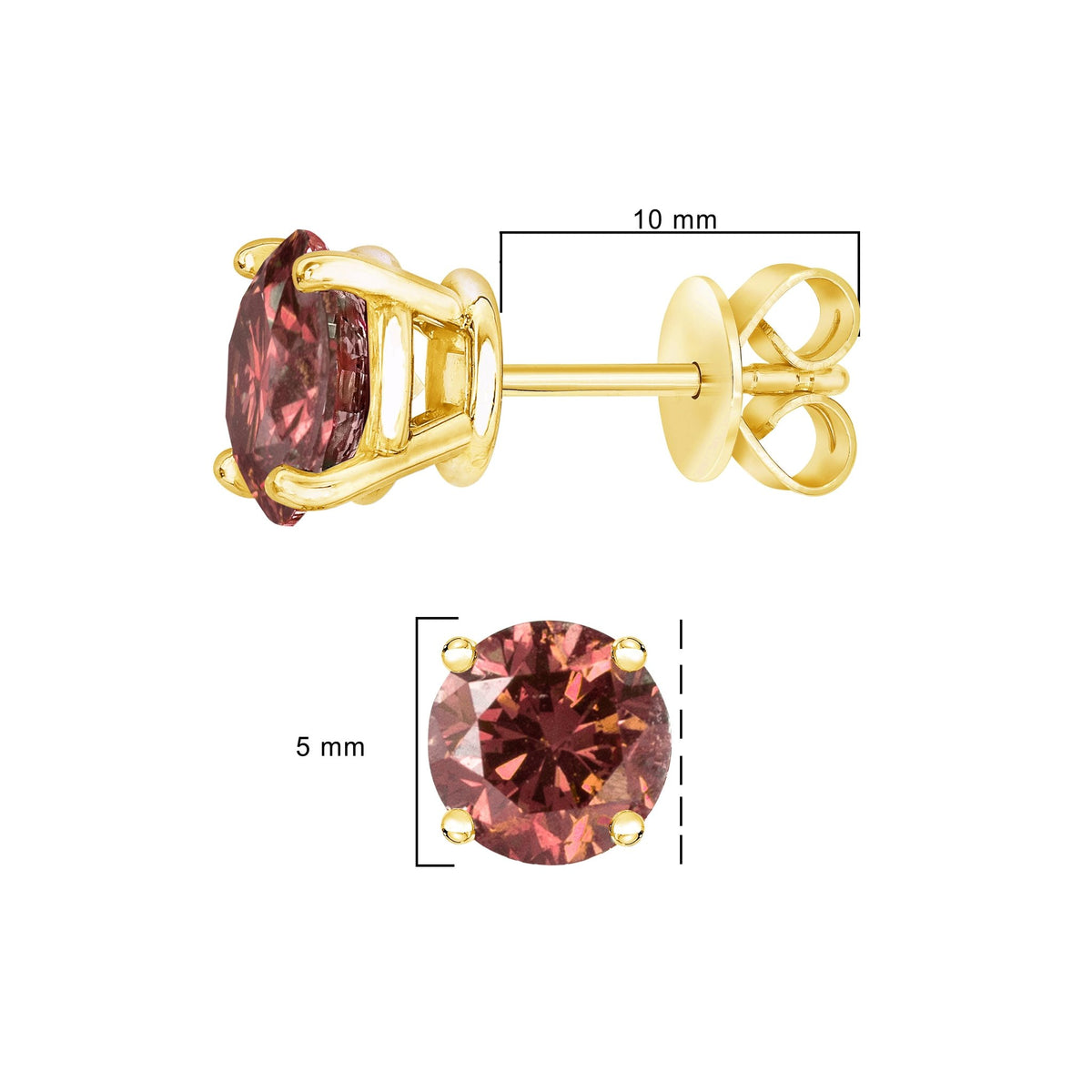 14K Yellow Gold 1.00 Cttw Round Brilliant Cut Lab Grown Pink Diamond 4 - Prong Classic Solitaire Earrings (Pink Color, VVS2 - VS1 Clarity) - LinkagejewelrydesignLinkagejewelrydesign