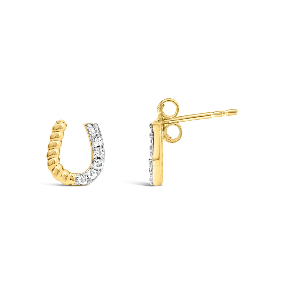 14K Yellow Gold 1/10 Cttw Diamond and Braided Horseshoe Stud Earrings (I - J Color, I1 - I2 Clarity) - LinkagejewelrydesignLinkagejewelrydesign