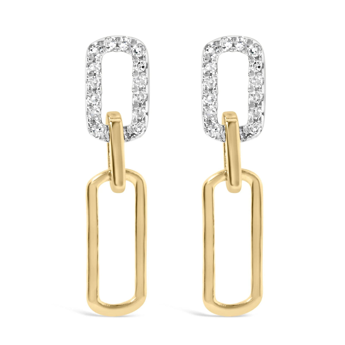 14K Yellow Gold 1/10 Cttw Diamond Studded Paperclip Drop and Dangle Earrings (I - J Color, SI1 - SI2 Clarity) - LinkagejewelrydesignLinkagejewelrydesign