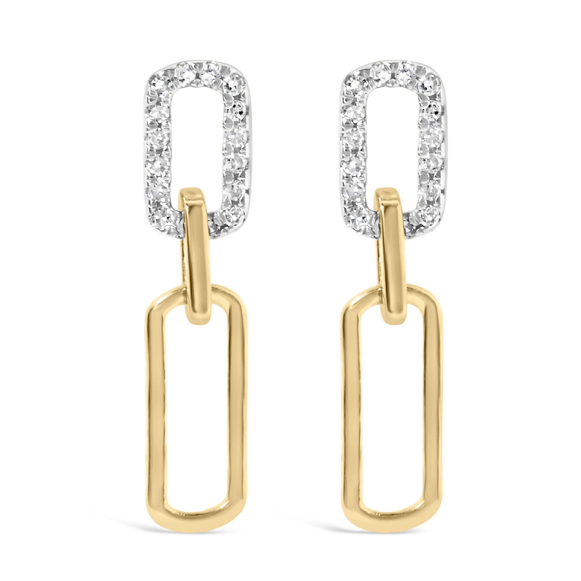 14K Yellow Gold 1/10 Cttw Diamond Studded Paperclip Drop and Dangle Earrings (I - J Color, SI1 - SI2 Clarity) - LinkagejewelrydesignLinkagejewelrydesign