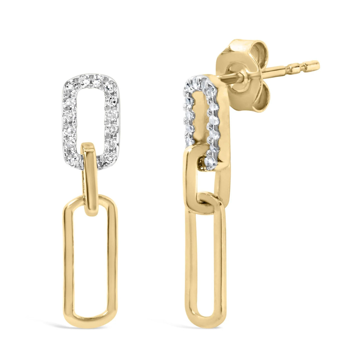 14K Yellow Gold 1/10 Cttw Diamond Studded Paperclip Drop and Dangle Earrings (I - J Color, SI1 - SI2 Clarity) - LinkagejewelrydesignLinkagejewelrydesign