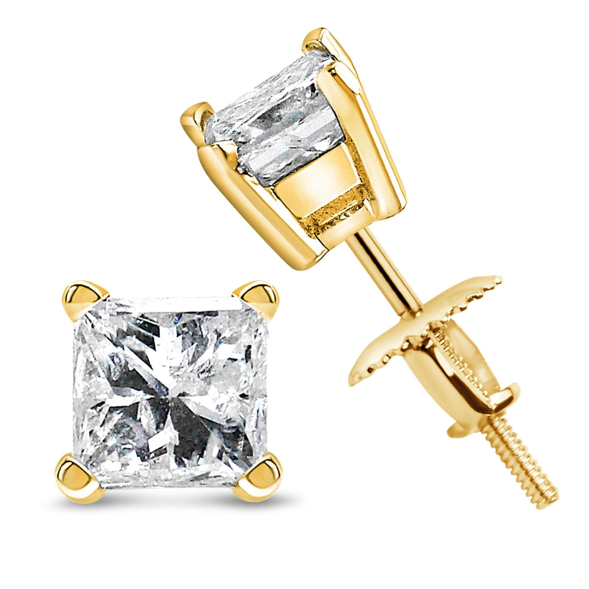 14K Yellow Gold 1/2 Cttw Princess Cut Diamond Solitaire Stud Earrings with Screwbacks (I - J Color, SI2 - I1 Clarity) - LinkagejewelrydesignLinkagejewelrydesign