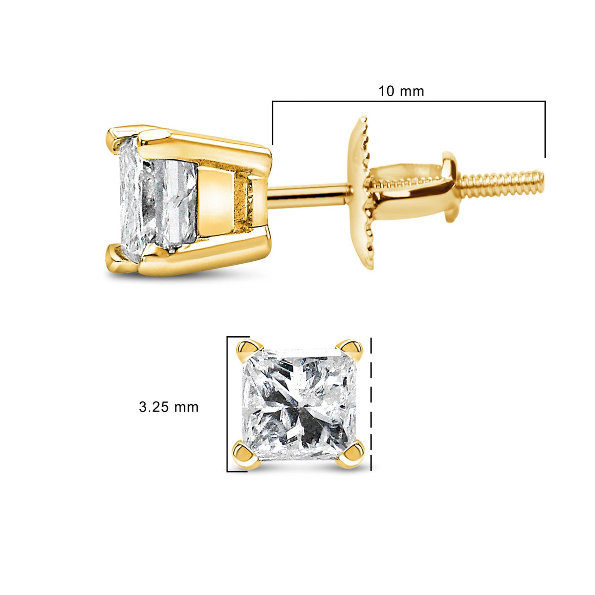 14K Yellow Gold 1/2 Cttw Princess Cut Diamond Solitaire Stud Earrings with Screwbacks (I - J Color, SI2 - I1 Clarity) - LinkagejewelrydesignLinkagejewelrydesign