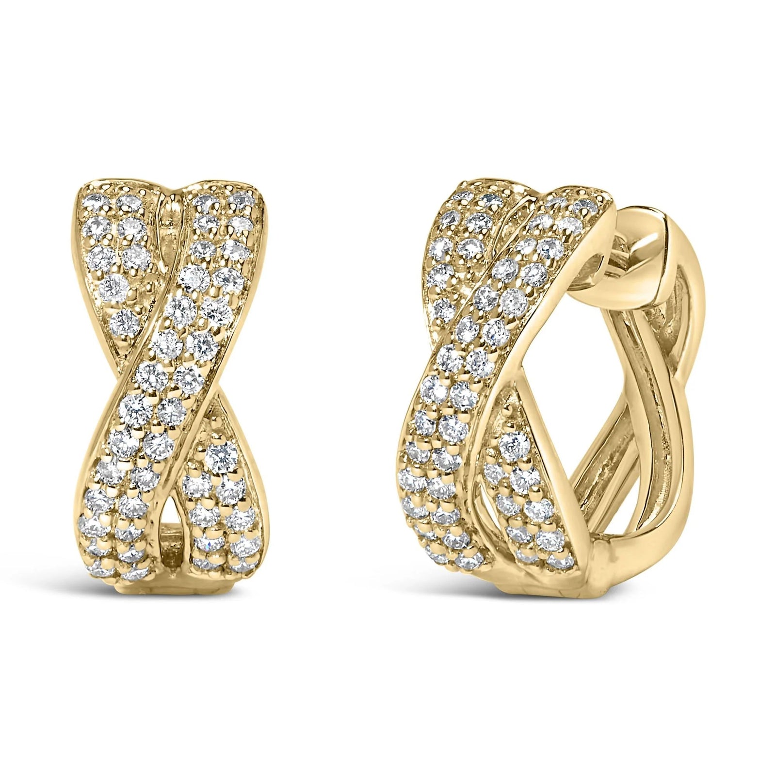 14K Yellow Gold 1/3 Cttw Diamond Criss Cross Huggie Hoop Earrings (G - H Color, SI2 - I1 Clarity) - LinkagejewelrydesignLinkagejewelrydesign