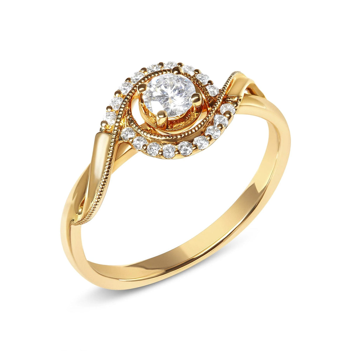 14K Yellow Gold 1/3 Cttw Diamond Solitaire and Halo Swirl Engagement Ring (G - H Color, VS2 - SI1 Clarity) - Size 7 - LinkagejewelrydesignLinkagejewelrydesign