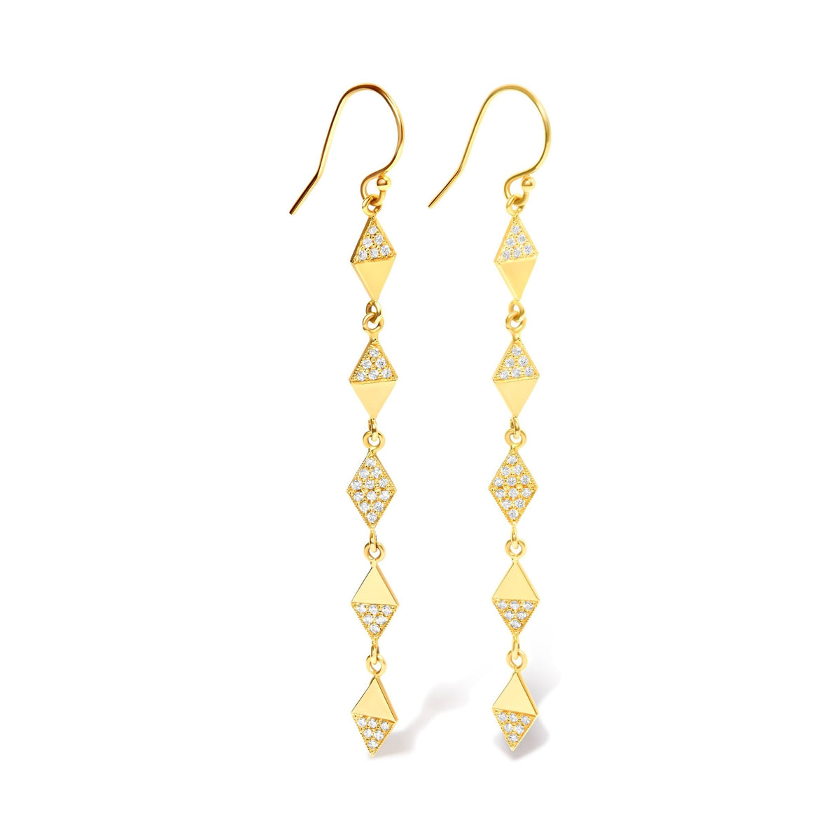 14K Yellow Gold 1/3 Cttw Diamond Studded Kite Drop and Dangle Earrings (H - I Color, SI2 - I1 Clarity) - LinkagejewelrydesignLinkagejewelrydesign