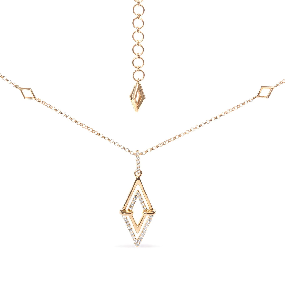 14K Yellow Gold 1/4 Cttw Diamond Double Triangle Geometric 18" Pendant Necklace (G - H Color, SI1 - SI2 Clarity) - LinkagejewelrydesignLinkagejewelrydesign