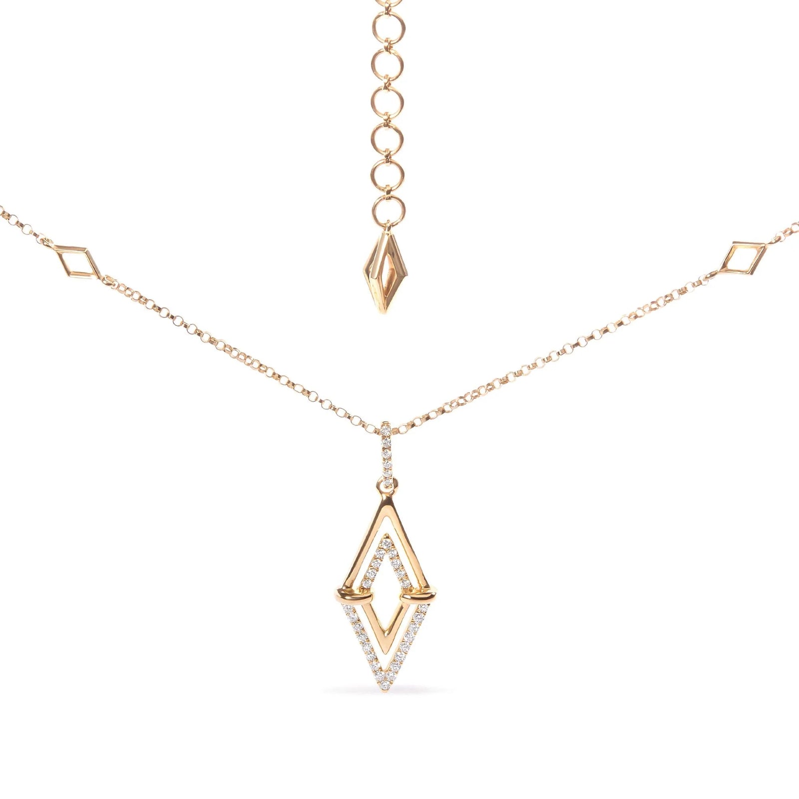 14K Yellow Gold 1/4 Cttw Diamond Double Triangle Geometric 18" Pendant Necklace (G - H Color, SI1 - SI2 Clarity) - LinkagejewelrydesignLinkagejewelrydesign