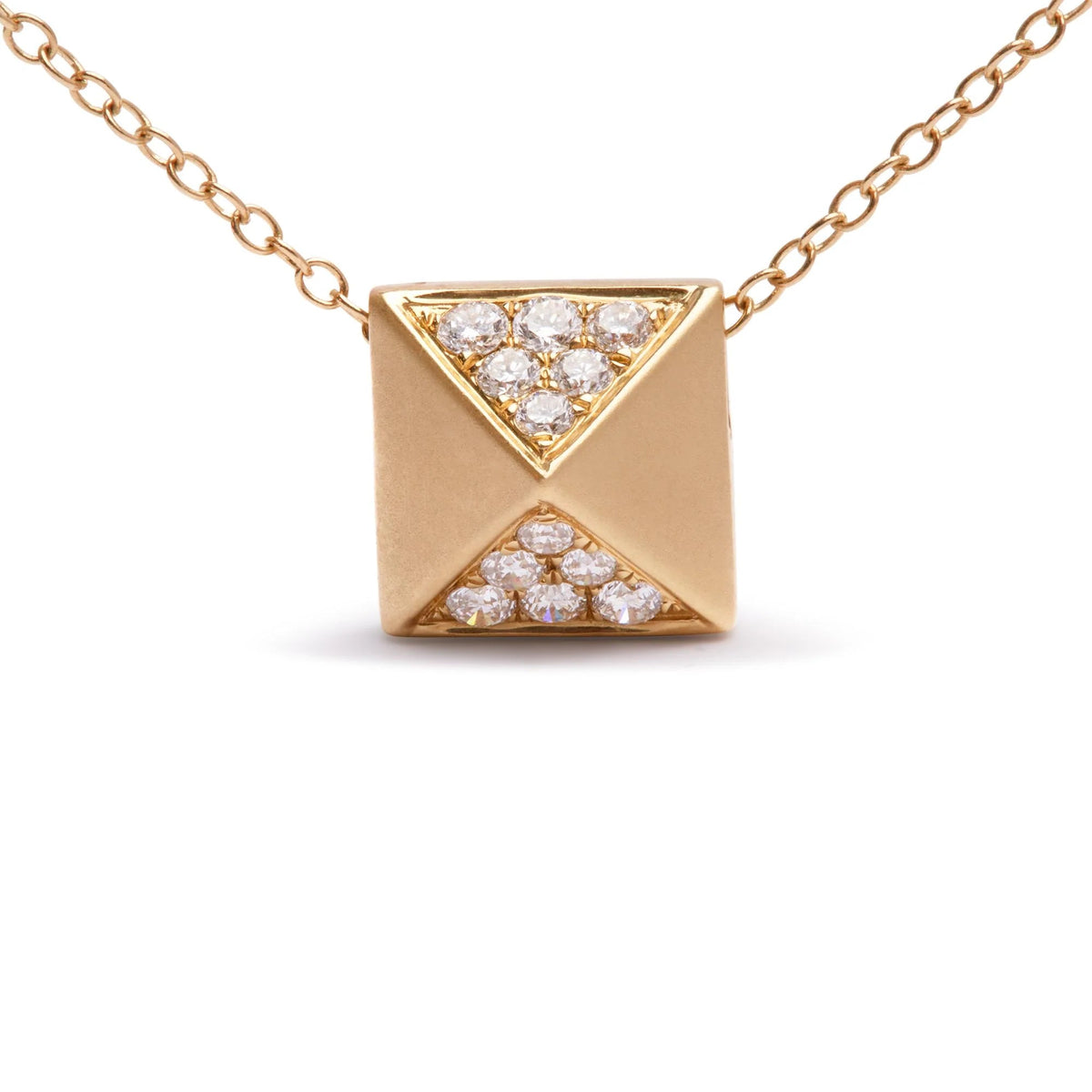 14K Yellow Gold 1/4 Cttw Diamond Matte Finished Pyramid Pendant Necklace (G - H Color, SI1 - SI2 Clarity) - 18 Inches - LinkagejewelrydesignLinkagejewelrydesign