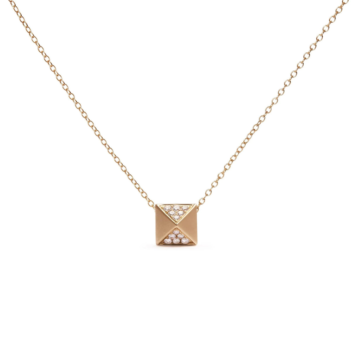 14K Yellow Gold 1/4 Cttw Diamond Matte Finished Pyramid Pendant Necklace (G - H Color, SI1 - SI2 Clarity) - 18 Inches - LinkagejewelrydesignLinkagejewelrydesign