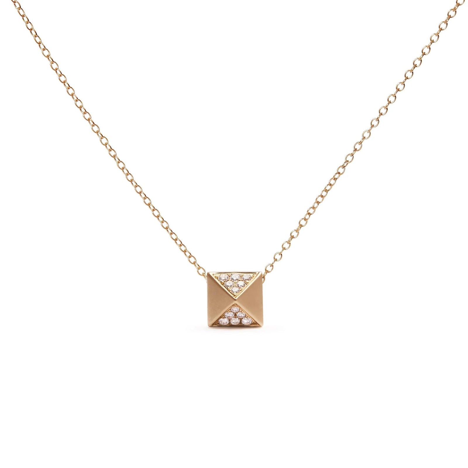 14K Yellow Gold 1/4 Cttw Diamond Matte Finished Pyramid Pendant Necklace (G - H Color, SI1 - SI2 Clarity) - 18 Inches - LinkagejewelrydesignLinkagejewelrydesign