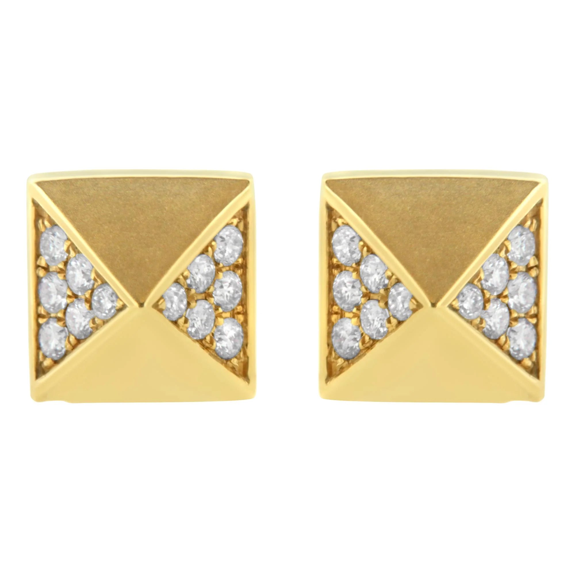 14K Yellow Gold 1/4 Cttw Diamond Pyramid Stud Earring (G - H Color, SI1 - SI2 Clarity) - LinkagejewelrydesignLinkagejewelrydesign