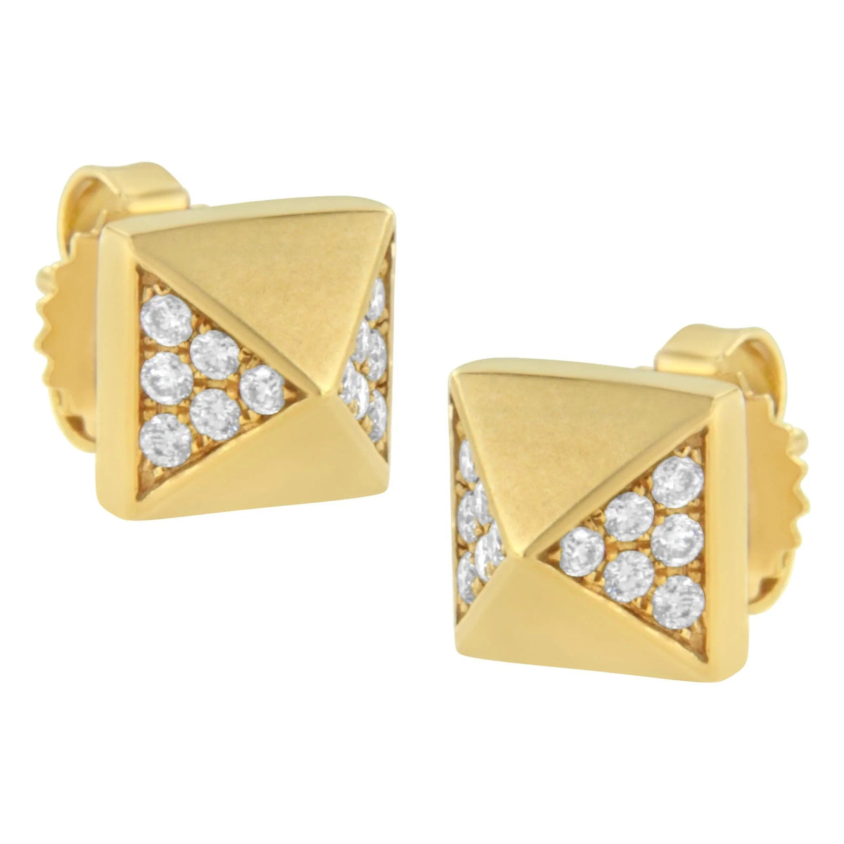 14K Yellow Gold 1/4 Cttw Diamond Pyramid Stud Earring (G - H Color, SI1 - SI2 Clarity) - LinkagejewelrydesignLinkagejewelrydesign