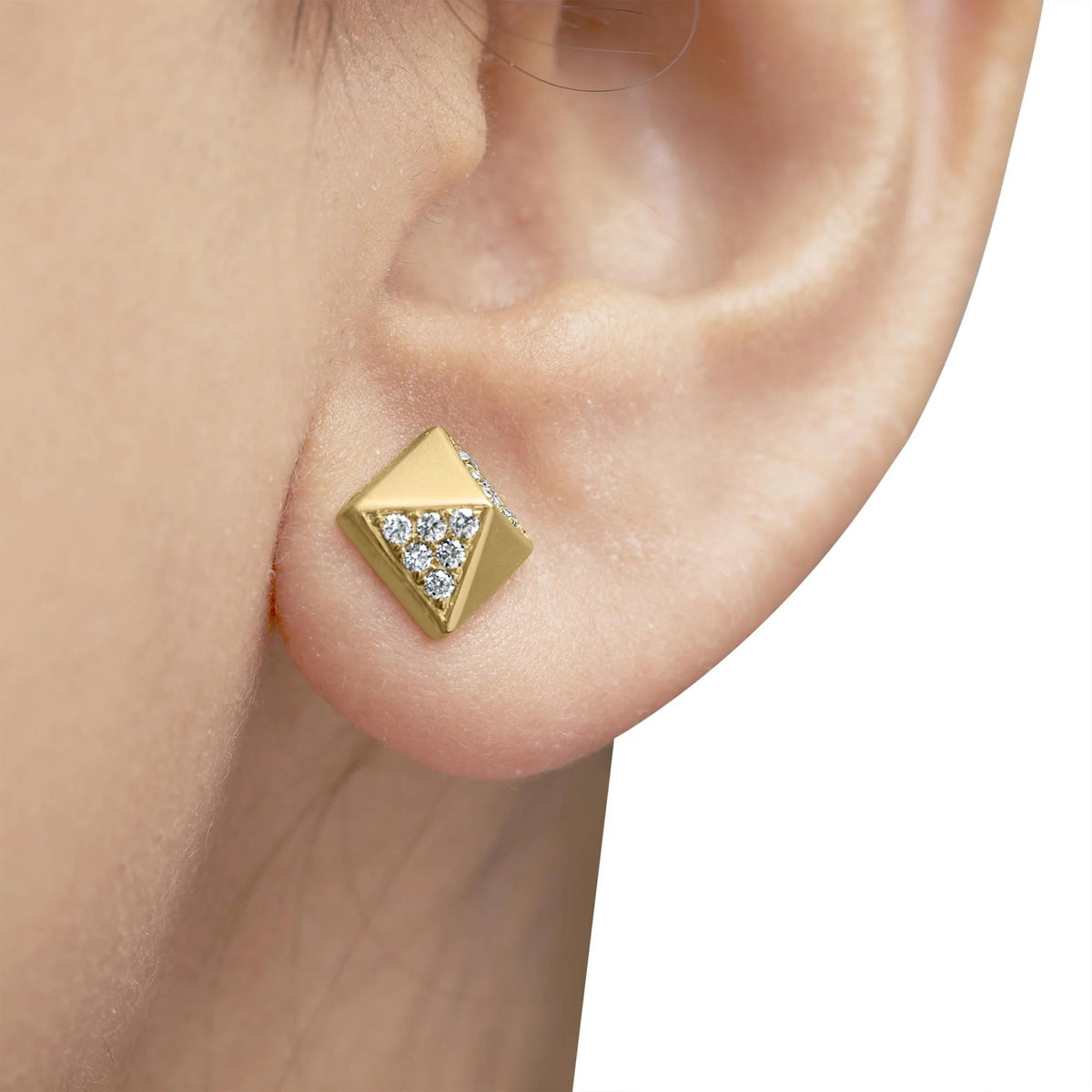 14K Yellow Gold 1/4 Cttw Diamond Pyramid Stud Earring (G - H Color, SI1 - SI2 Clarity) - LinkagejewelrydesignLinkagejewelrydesign