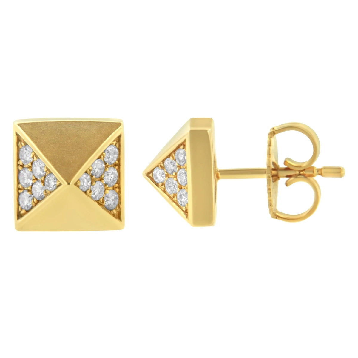 14K Yellow Gold 1/4 Cttw Diamond Pyramid Stud Earring (G - H Color, SI1 - SI2 Clarity) - LinkagejewelrydesignLinkagejewelrydesign