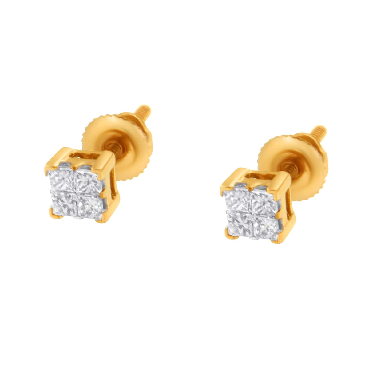 14K Yellow Gold 1/4 Cttw Invisible Set Princess - Cut Diamond Square Stud Earring (J - K Color, I1 - I2 Clarity) - LinkagejewelrydesignLinkagejewelrydesign