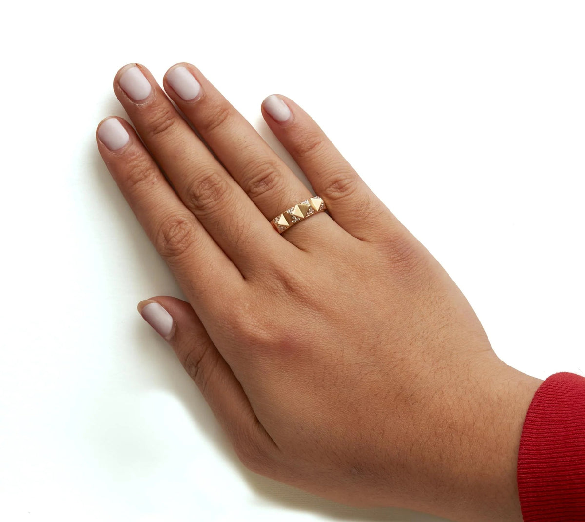 14K Yellow Gold 1/4 Cttw White Diamond Pyramid Band Ring (G - H Color, SI1 - SI2 Clarity) - Size 7 - LinkagejewelrydesignLinkagejewelrydesign