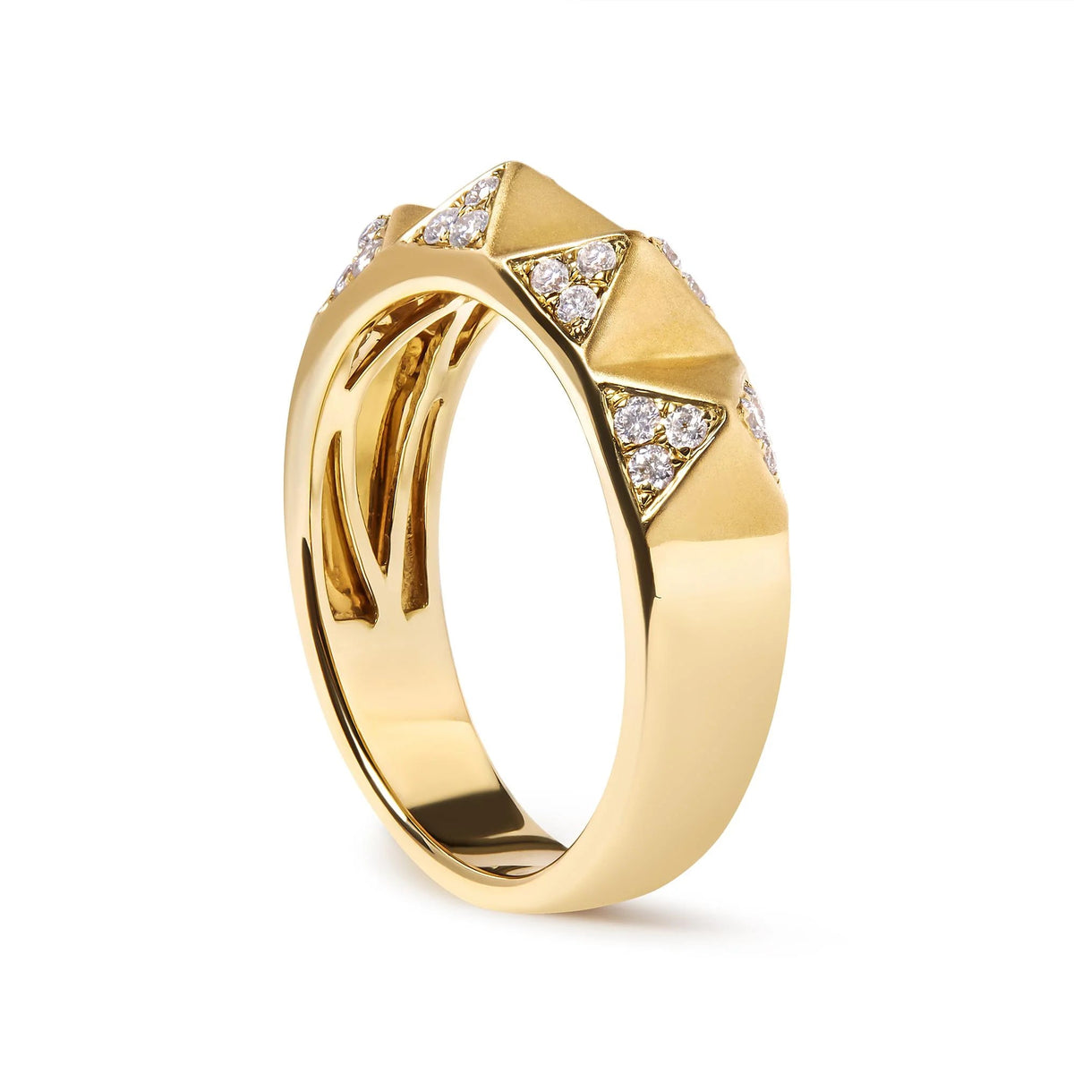 14K Yellow Gold 1/4 Cttw White Diamond Pyramid Band Ring (G - H Color, SI1 - SI2 Clarity) - Size 7 - LinkagejewelrydesignLinkagejewelrydesign