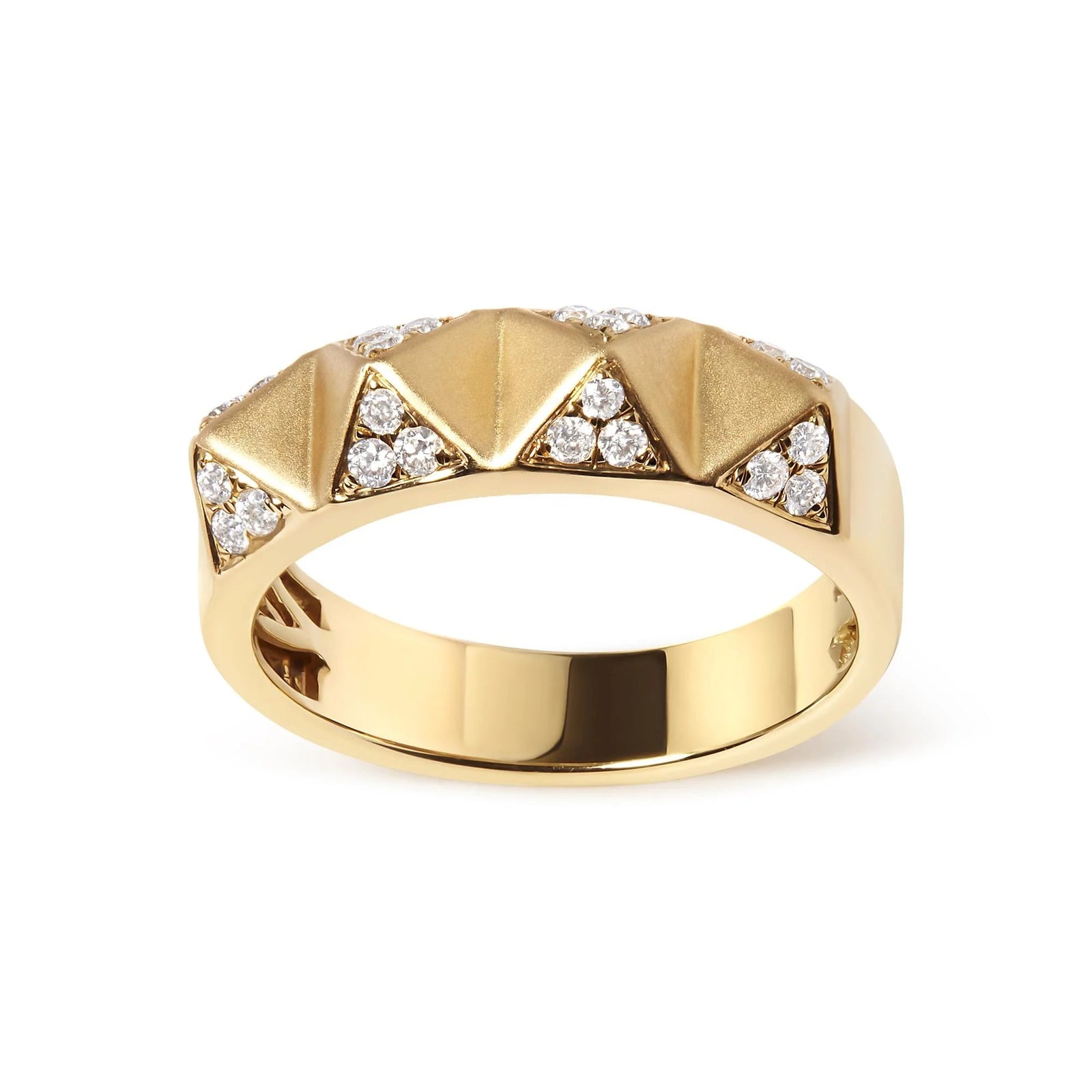 14K Yellow Gold 1/4 Cttw White Diamond Pyramid Band Ring (G - H Color, SI1 - SI2 Clarity) - Size 7 - LinkagejewelrydesignLinkagejewelrydesign