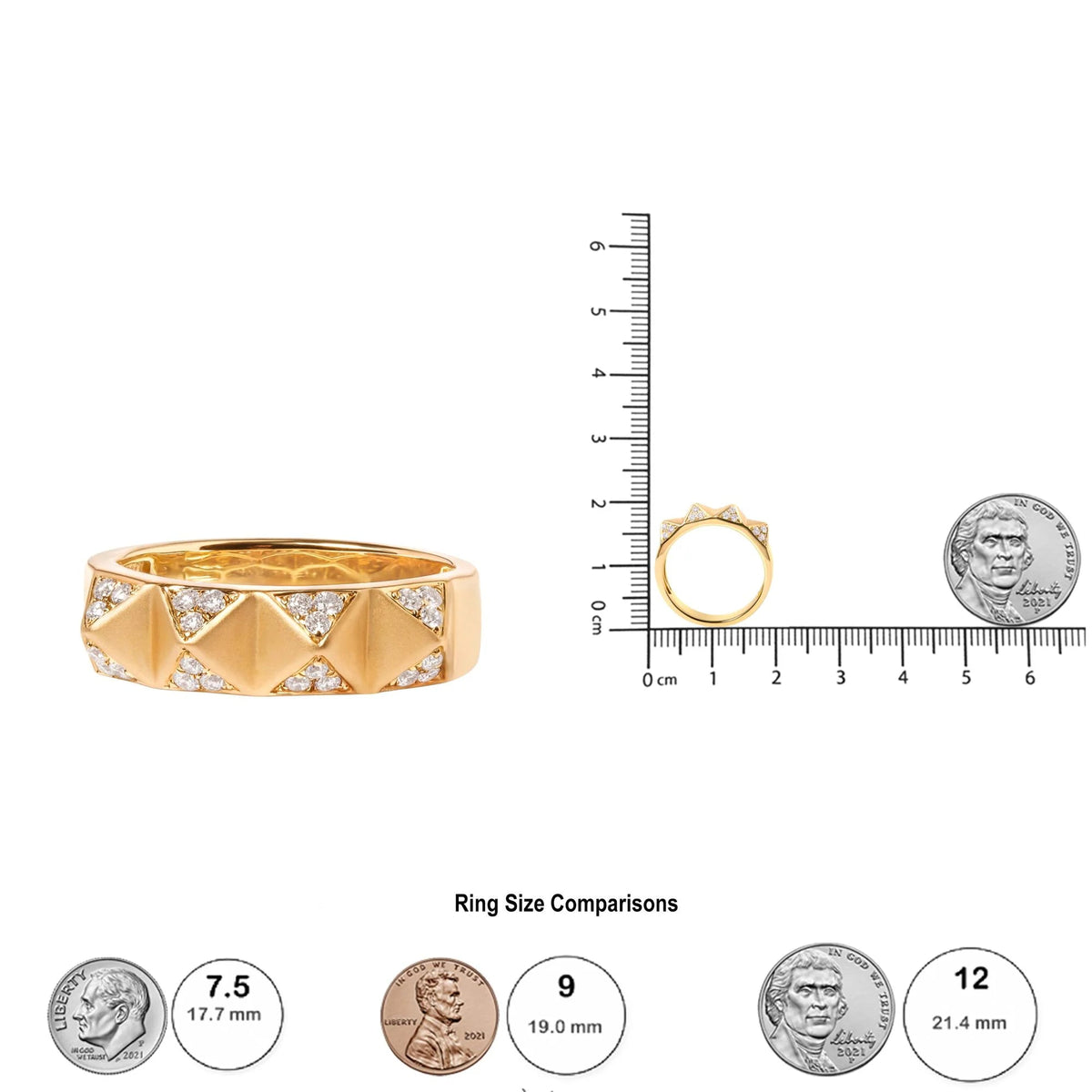 14K Yellow Gold 1/4 Cttw White Diamond Pyramid Band Ring (G - H Color, SI1 - SI2 Clarity) - Size 7 - LinkagejewelrydesignLinkagejewelrydesign