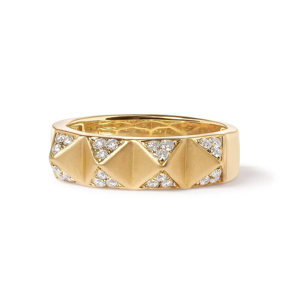 14K Yellow Gold 1/4 Cttw White Diamond Pyramid Band Ring (G - H Color, SI1 - SI2 Clarity) - Size 7 - LinkagejewelrydesignLinkagejewelrydesign