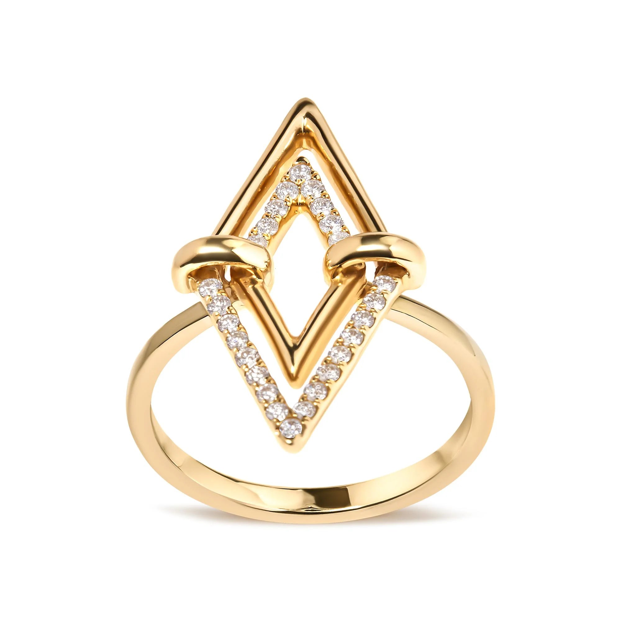 14K Yellow Gold 1/5 Cttw Diamond Double Triangle Ring (G - H Color, SI1 - SI2 Clarity) - Size 7 - LinkagejewelrydesignLinkagejewelrydesign