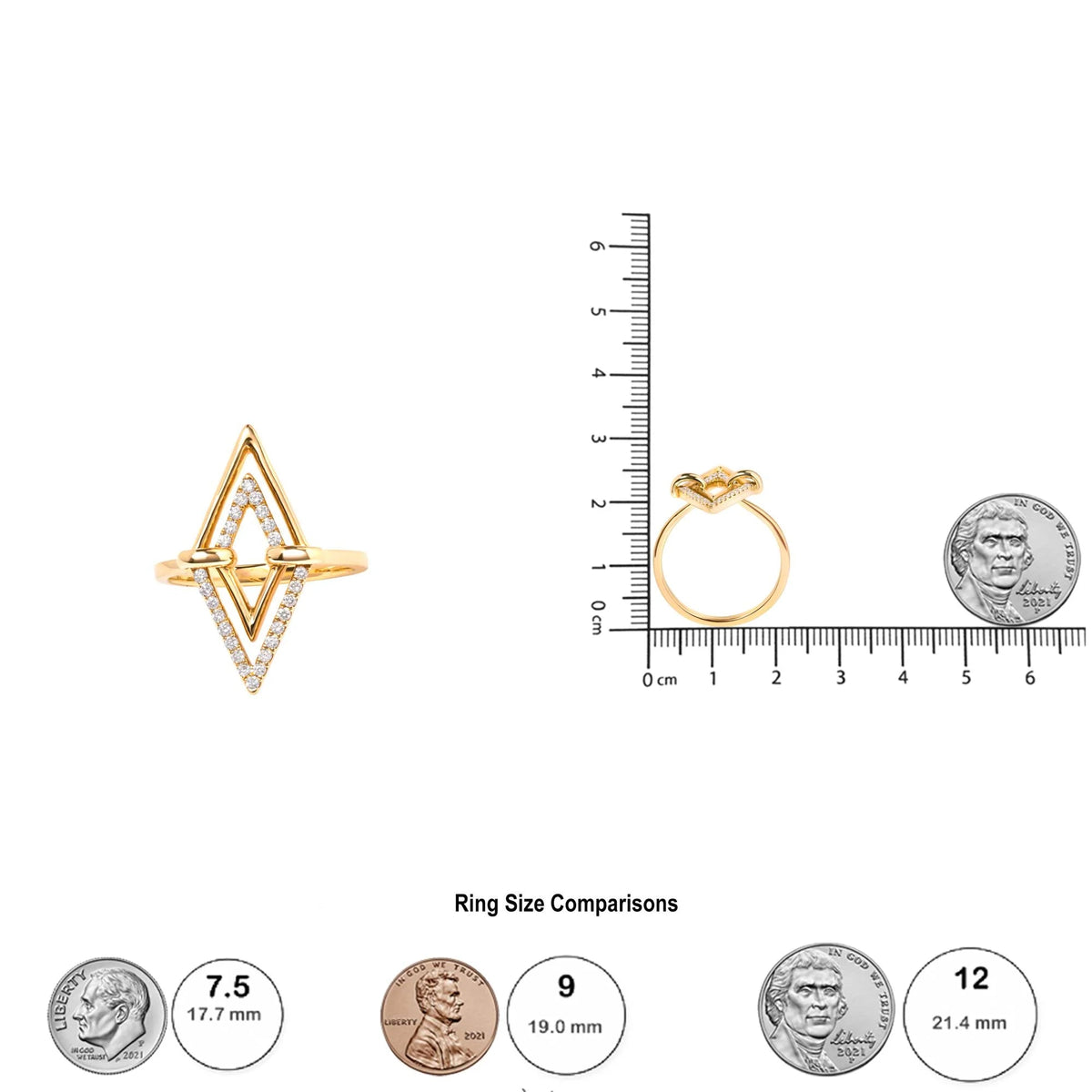 14K Yellow Gold 1/5 Cttw Diamond Double Triangle Ring (G - H Color, SI1 - SI2 Clarity) - Size 7 - LinkagejewelrydesignLinkagejewelrydesign