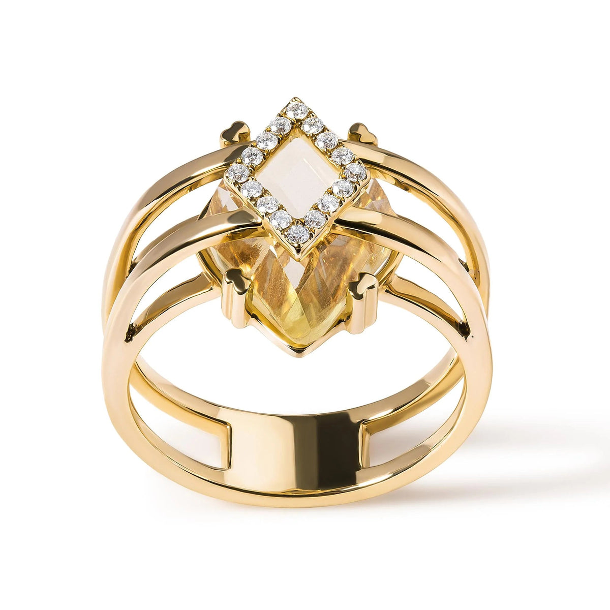 14K Yellow Gold 15x15 MM Marquise Cut Yellow Topaz and Diamond Accent Statement Cocktail Ring (G - H Color, SI1 - SI2 Clarity) - LinkagejewelrydesignLinkagejewelrydesign