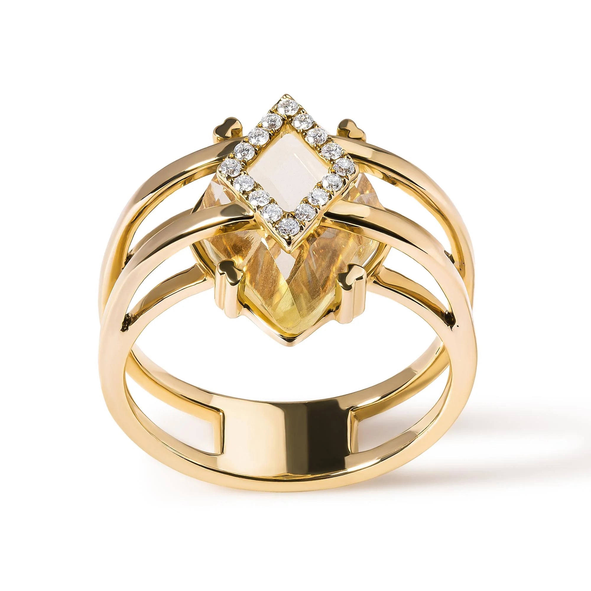 14K Yellow Gold 15x15 MM Marquise Cut Yellow Topaz and Diamond Accent Statement Cocktail Ring (G - H Color, SI1 - SI2 Clarity) - LinkagejewelrydesignLinkagejewelrydesign