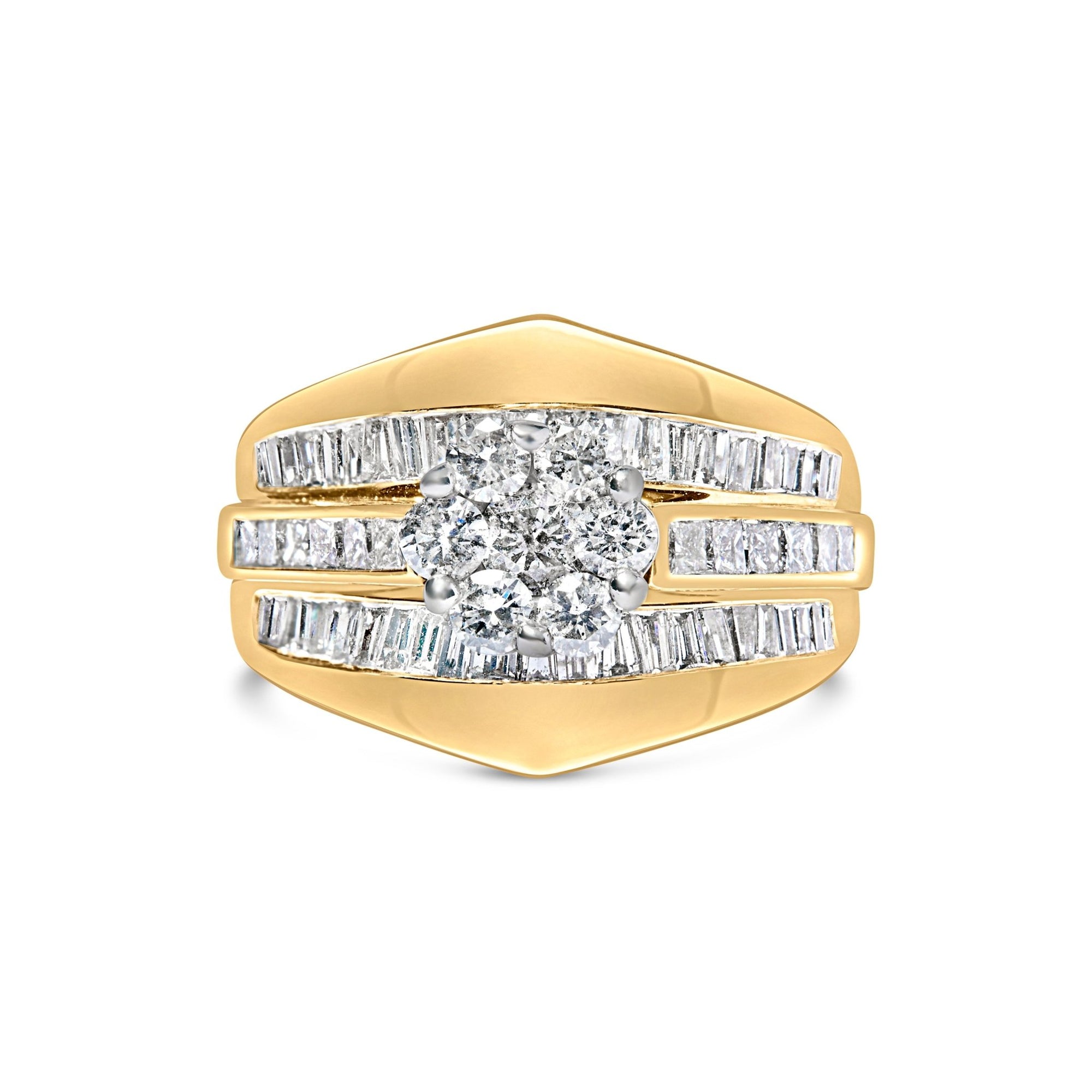 14K Yellow Gold 2 - 1/3 Cttw Diamond Cluster Channel Set Chevron Shaped Band Engagement Ring & Wedding Band Set (H - I Color, SI1 - SI2 Clarity) - LinkagejewelrydesignLinkagejewelrydesign