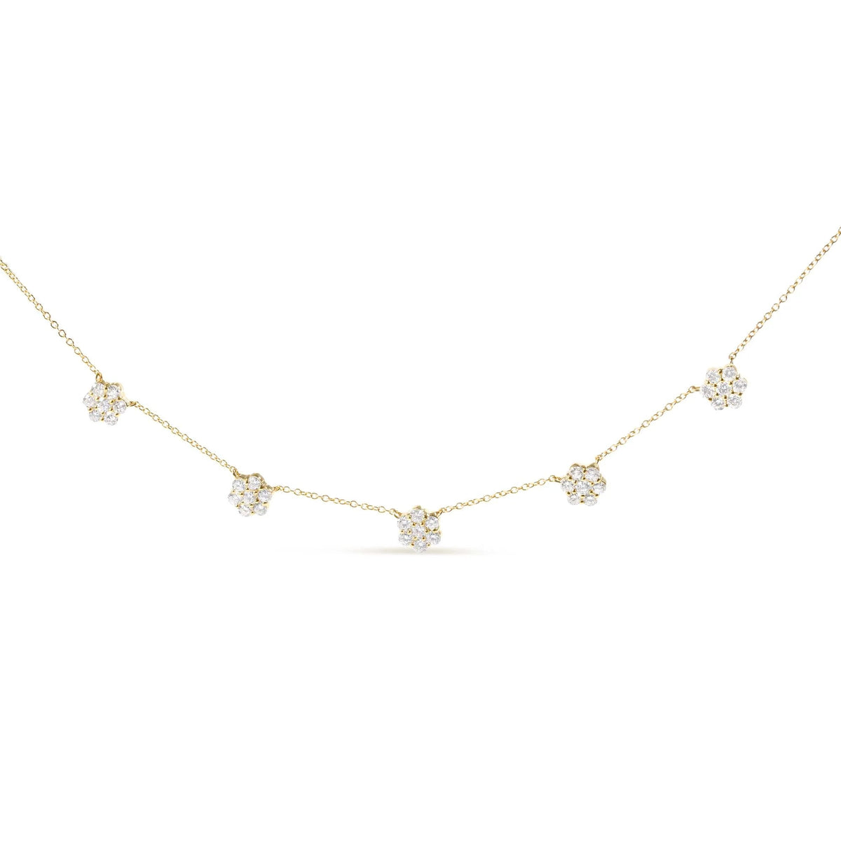 14K Yellow Gold 2.00 Cttw Diamond Cluster 18" Station Necklace (I - J Color, I1 - I2 Clarity) - LinkagejewelrydesignLinkagejewelrydesign