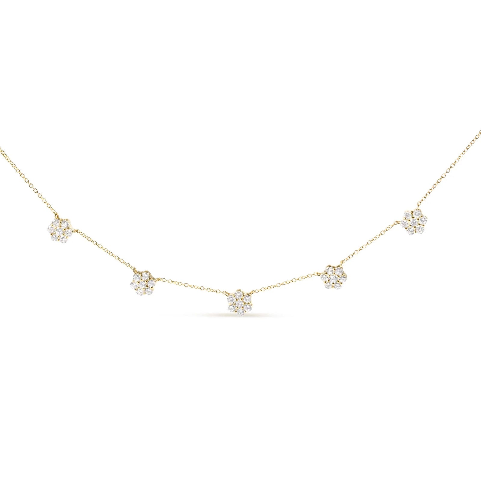 14K Yellow Gold 2.00 Cttw Diamond Cluster 18" Station Necklace (I - J Color, I1 - I2 Clarity) - LinkagejewelrydesignLinkagejewelrydesign