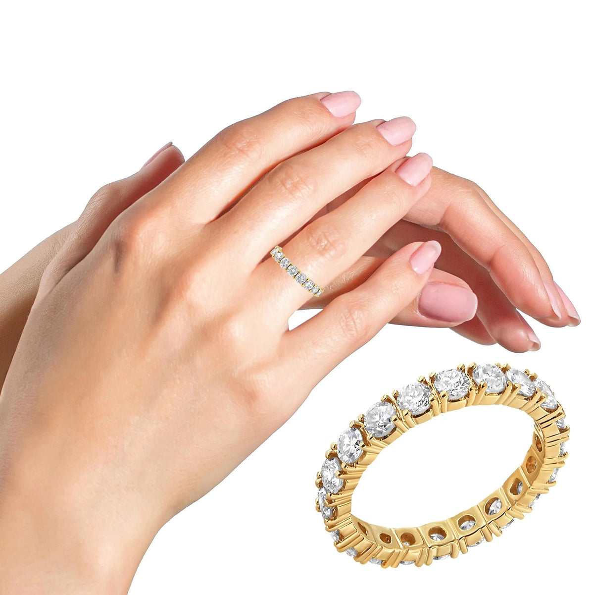 14K Yellow Gold 2.00 Cttw Shared Prong Set Round Cut Diamond Eternity Band (J - K Color, VS1 - VS2 Clarity) - LinkagejewelrydesignLinkagejewelrydesign