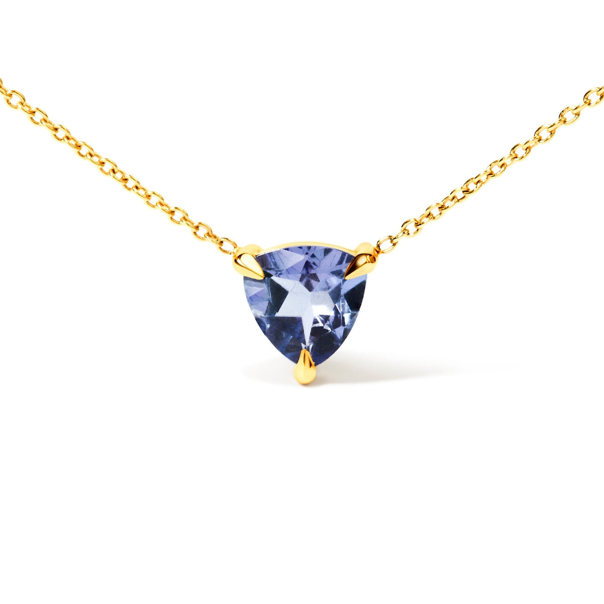 14k Yellow Gold 3 - Prong Martini Set Blue Tanzanite Trillion Solitaire 18&quot; Pendant Necklace - LinkagejewelrydesignLinkagejewelrydesign