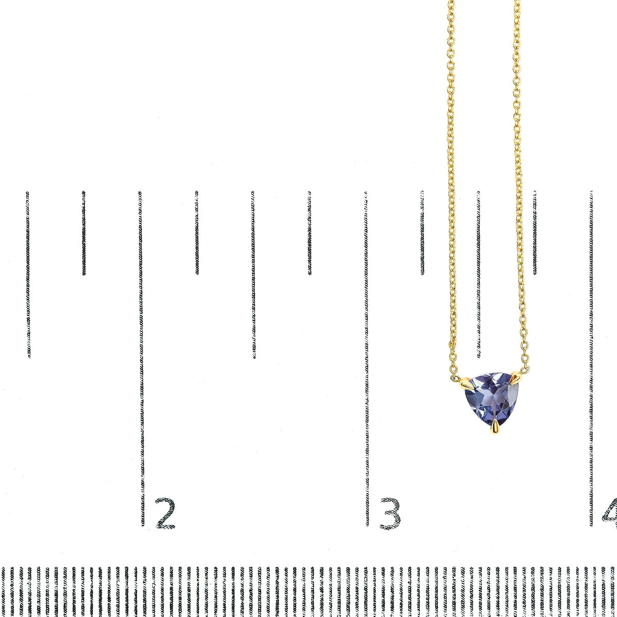 14k Yellow Gold 3 - Prong Martini Set Blue Tanzanite Trillion Solitaire 18&quot; Pendant Necklace - LinkagejewelrydesignLinkagejewelrydesign
