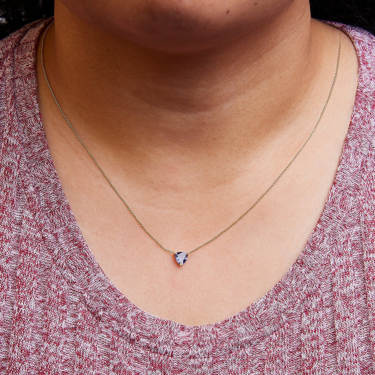 14k Yellow Gold 3 - Prong Martini Set Blue Tanzanite Trillion Solitaire 18&quot; Pendant Necklace - LinkagejewelrydesignLinkagejewelrydesign
