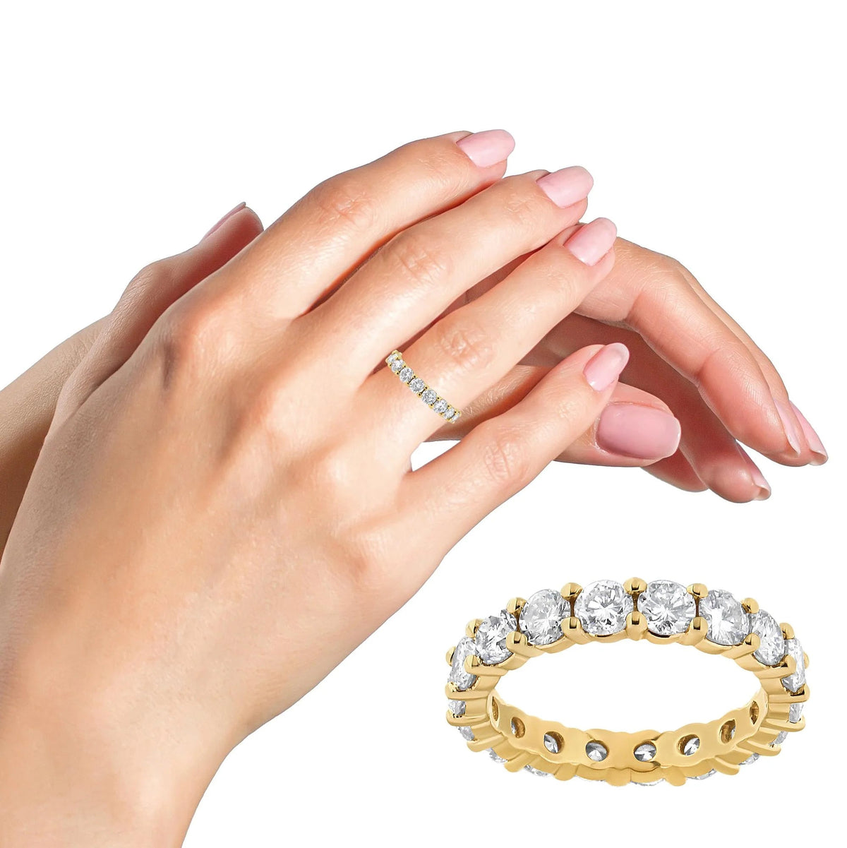 14K Yellow Gold 3.00 Cttw Shared Prong Set Round Cut Diamond Eternity Band (J - K Color, VS1 - VS2 Clarity) - LinkagejewelrydesignLinkagejewelrydesign