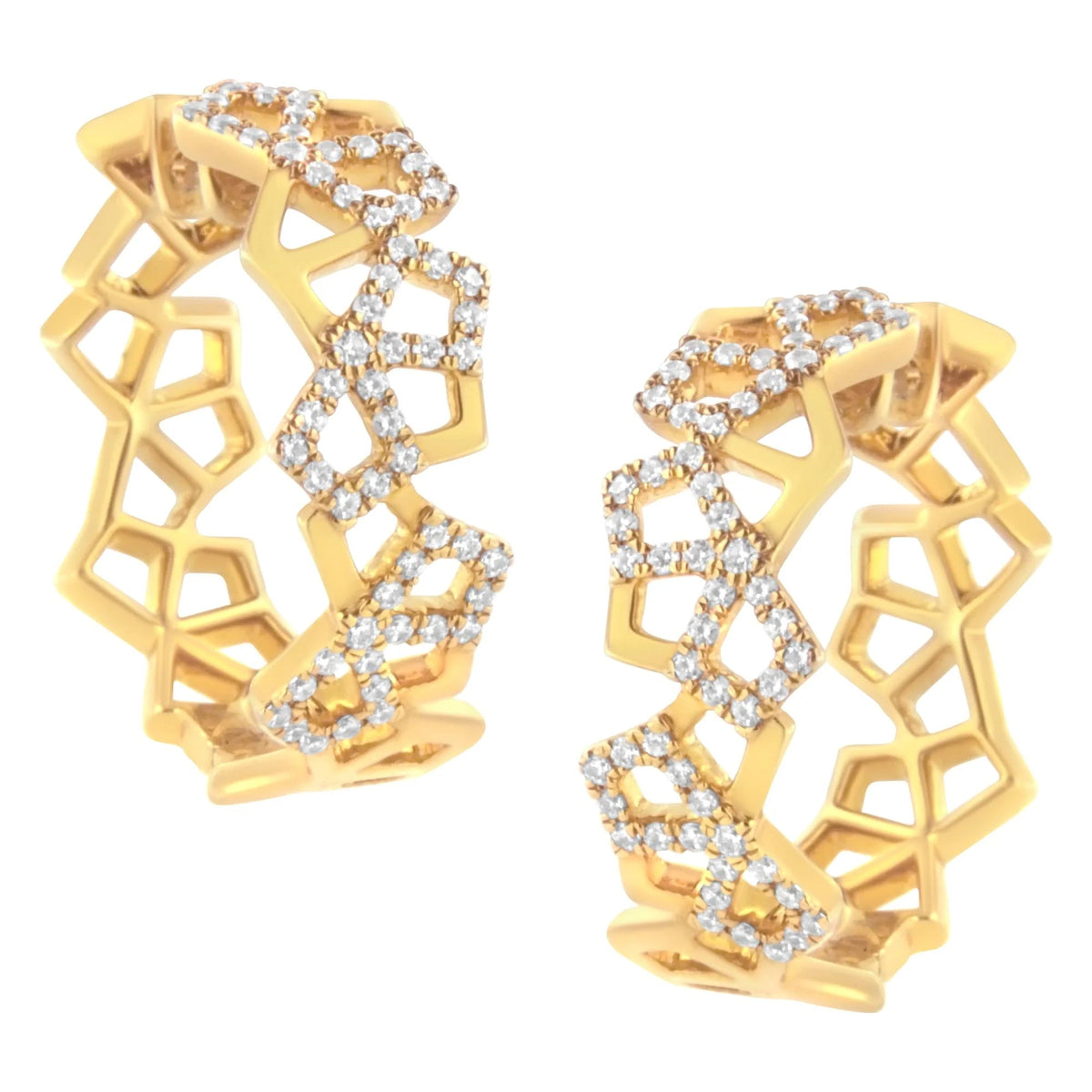 14K Yellow Gold 3/4 Cttw Diamond Honeycomb Hoop Earrings (G - H Color, SI1 - SI2 Clarity) - 24MM - LinkagejewelrydesignLinkagejewelrydesign