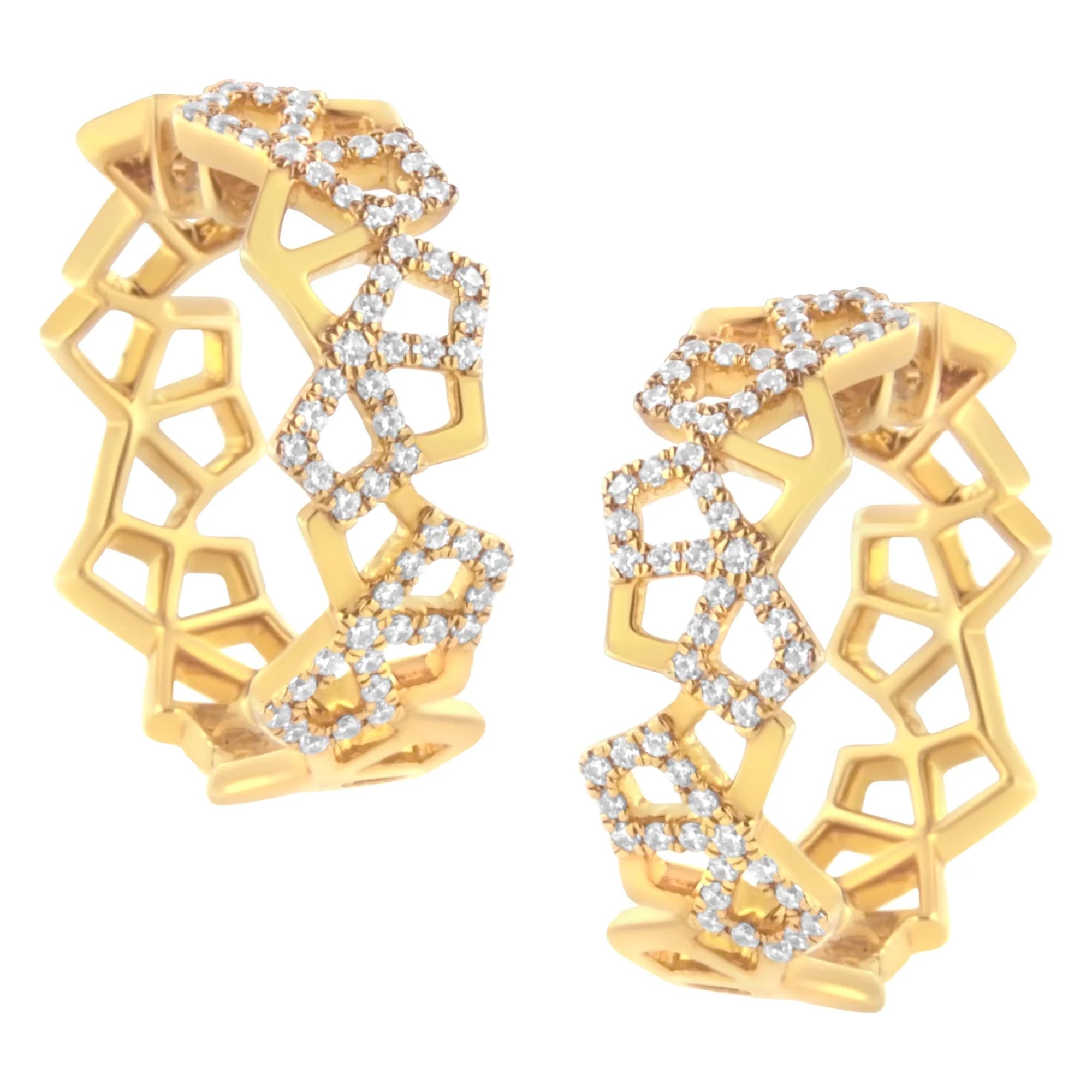 14K Yellow Gold 3/4 Cttw Diamond Honeycomb Hoop Earrings (G - H Color, SI1 - SI2 Clarity) - 24MM - LinkagejewelrydesignLinkagejewelrydesign