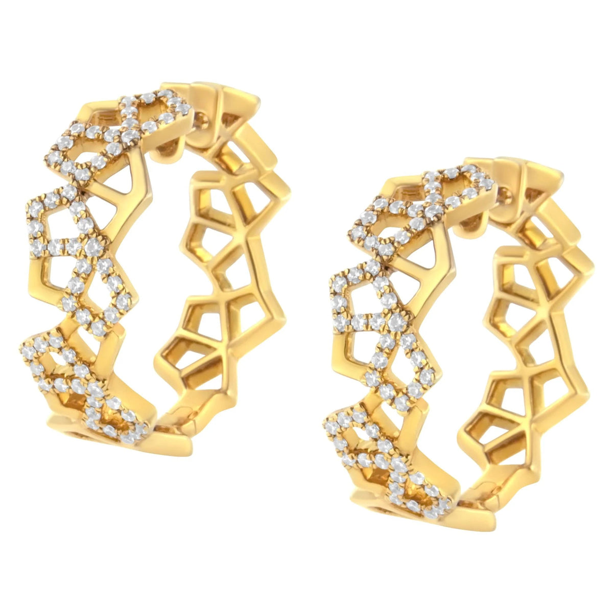 14K Yellow Gold 3/4 Cttw Diamond Honeycomb Hoop Earrings (G - H Color, SI1 - SI2 Clarity) - 24MM - LinkagejewelrydesignLinkagejewelrydesign