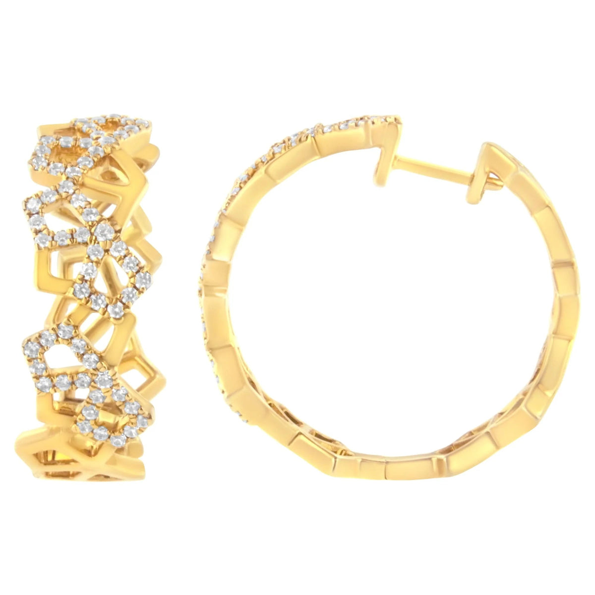 14K Yellow Gold 3/4 Cttw Diamond Honeycomb Hoop Earrings (G - H Color, SI1 - SI2 Clarity) - 24MM - LinkagejewelrydesignLinkagejewelrydesign