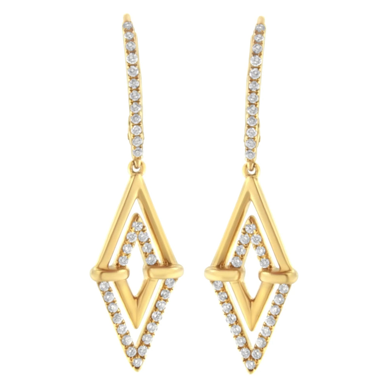 14K Yellow Gold 3/8 Cttw Double Triangle Drop and Dangle Diamond Earrings (G - H Color, SI1 - SI2 Clarity) - LinkagejewelrydesignLinkagejewelrydesign