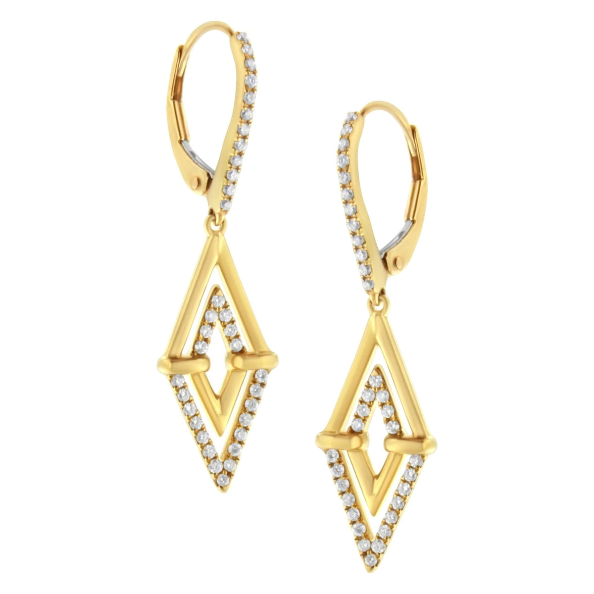 14K Yellow Gold 3/8 Cttw Double Triangle Drop and Dangle Diamond Earrings (G - H Color, SI1 - SI2 Clarity) - LinkagejewelrydesignLinkagejewelrydesign