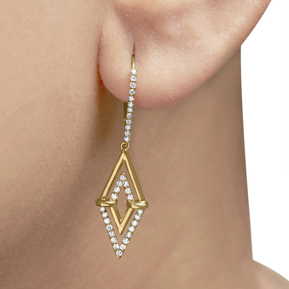 14K Yellow Gold 3/8 Cttw Double Triangle Drop and Dangle Diamond Earrings (G - H Color, SI1 - SI2 Clarity) - LinkagejewelrydesignLinkagejewelrydesign