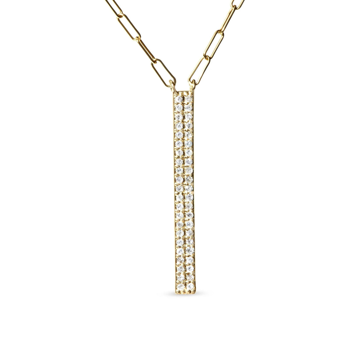 14K Yellow Gold 3/8 Cttw Two - Strand Marquise and Bar Charm Paper Clip Link Pendant Necklace (I - J Color, I1 - I2 Clarity) - 18" and 20" Inch Lengths - LinkagejewelrydesignLinkagejewelrydesign