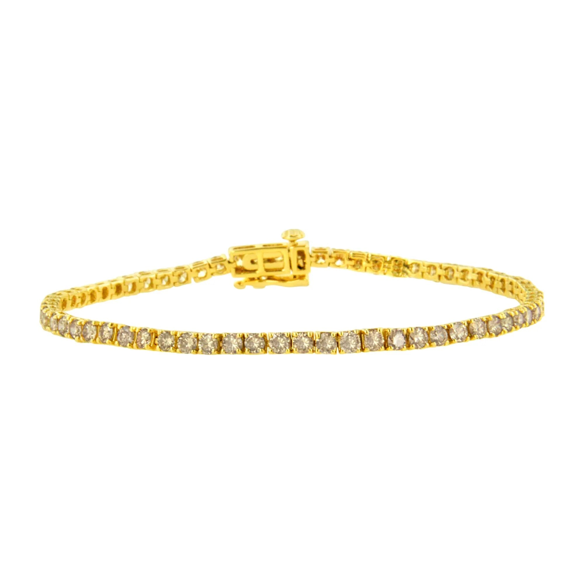 14K Yellow Gold 4.0 Cttw Round Brilliant Cut Diamond Prong Set Classic Tennis Bracelet (J - K Color, SI2 - I1 Clarity) - 7" - LinkagejewelrydesignLinkagejewelrydesign