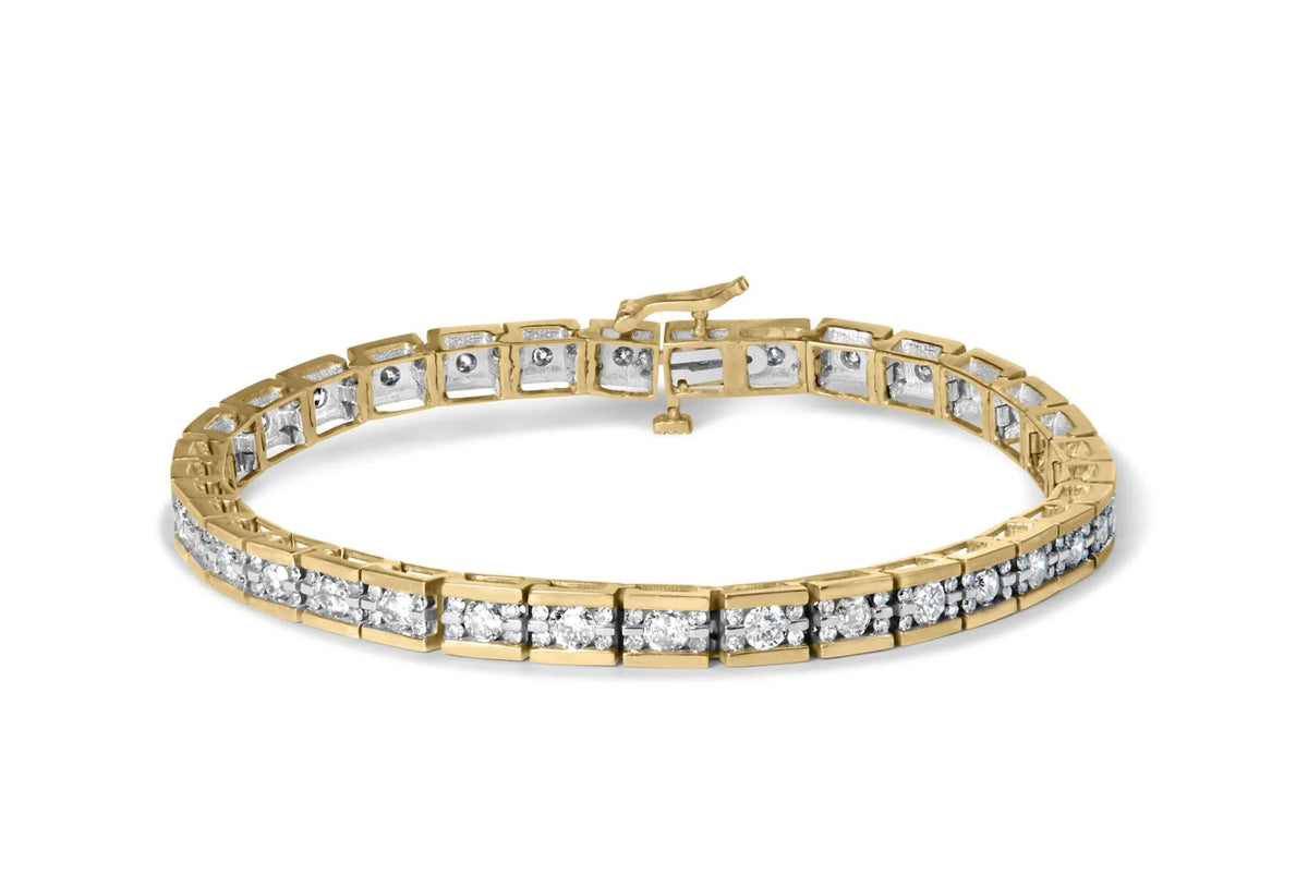 14K Yellow Gold 4.00 Cttw Channel Set Diamond Tennis Bracelet (J - K Color, I1 - I2 Clarity) - 7.5" Inches - LinkagejewelrydesignLinkagejewelrydesign