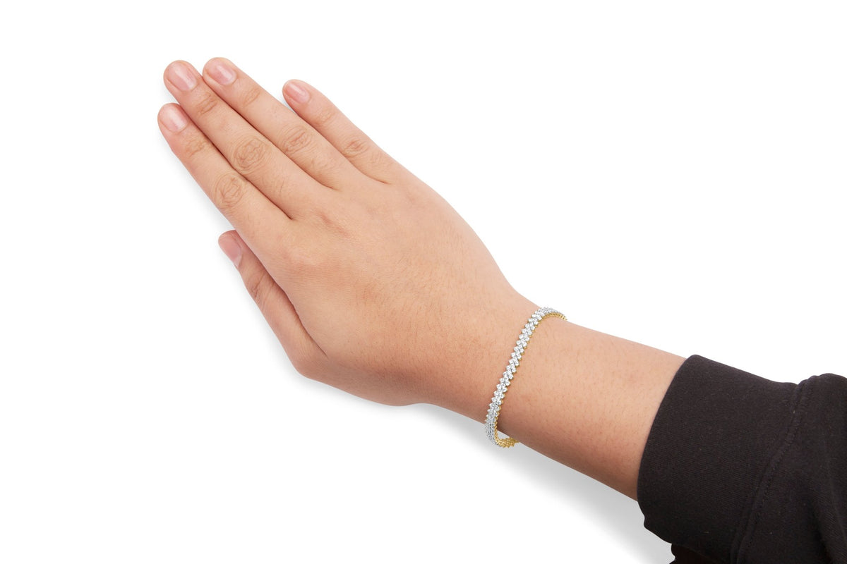 14K Yellow Gold 4.00 Cttw Diamond Trio Cluster Link Bracelet (H - I Color, I1 - I2 Clarity) - 7" - LinkagejewelrydesignLinkagejewelrydesign