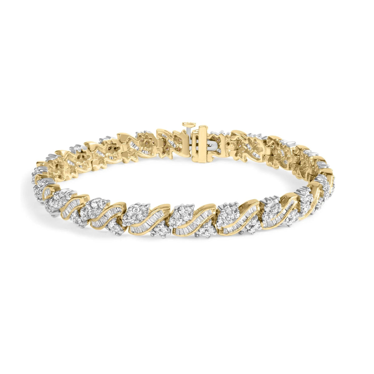 14K Yellow Gold 4.00 Cttw Diamond Woven Composite Cluster and S - Link Bracelet (I - J Color, I1 - I2 Clarity) - 7" Inches - LinkagejewelrydesignLinkagejewelrydesign